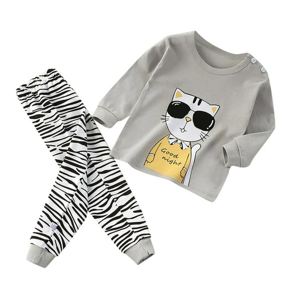 PMVFHDE Clearance Boys Fall Clothing Sets Girls Boys Toddler Soft Pajamas Toddler Cartoon Prints Long Sleeve Kid Sleepwear Sets Toddler Boy Outfits,Grey,18-24 Months