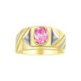 thumbnail image 1 of RYLOS Men's Rings 14K Yellow Gold Ring Classic Designer Style 8X6MM Oval Gemstone & Diamond Ring Pink Ice Birthstone Rings For Men Size 13, 1 of 7