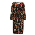 thumbnail image 4 of FKELYI Women Zip Up Robe Nightgowns Comfy House Coats Full Length Sleepwear House Dress Daisy Floral Dragonfly Mushroom Print Long Sleeve Bathrobe with 2 Pockets, 2XL, 4 of 6