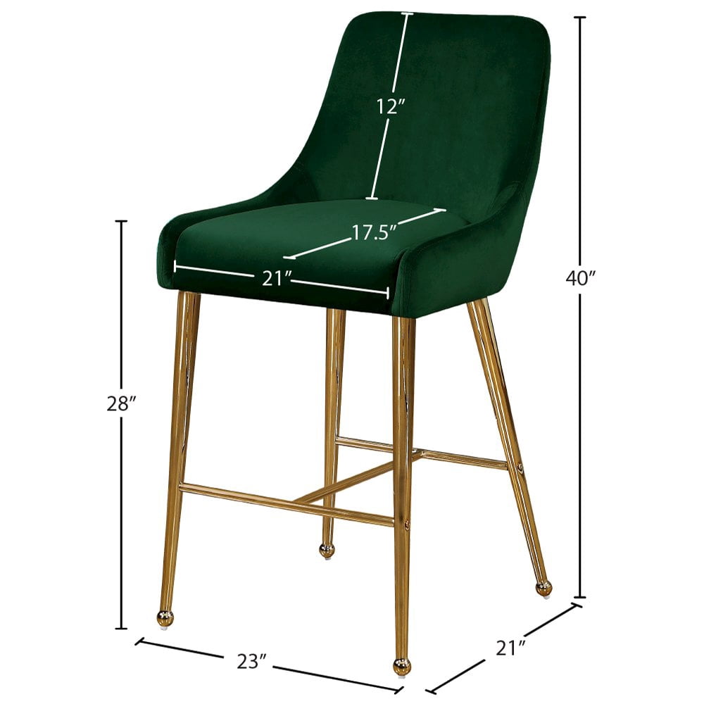 Meridian Furniture Owen 28"H Velvet Bar Stool in Green (Set of 2)