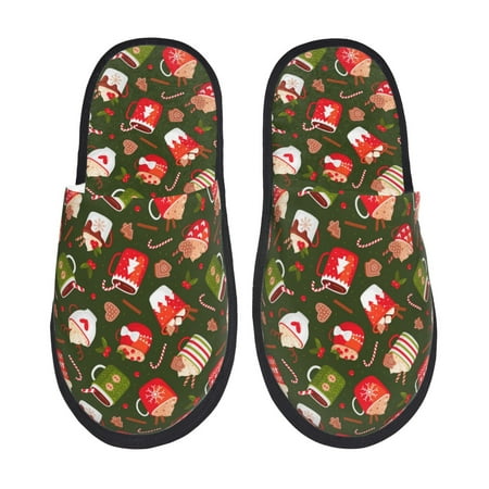 Balery red green coffee cup Slient Indoor Furry Fleece Comfort House Shoes Soft Non-Slip Home Shoes Cotton slippers House Slippers-- Medium