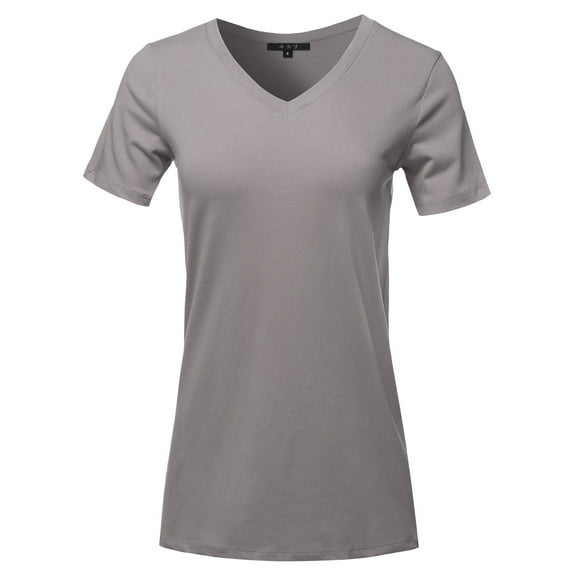 A2Y Women's Basic Solid Premium Cotton Short Sleeve V-neck T Shirt Tee Tops Mid Grey 2XL