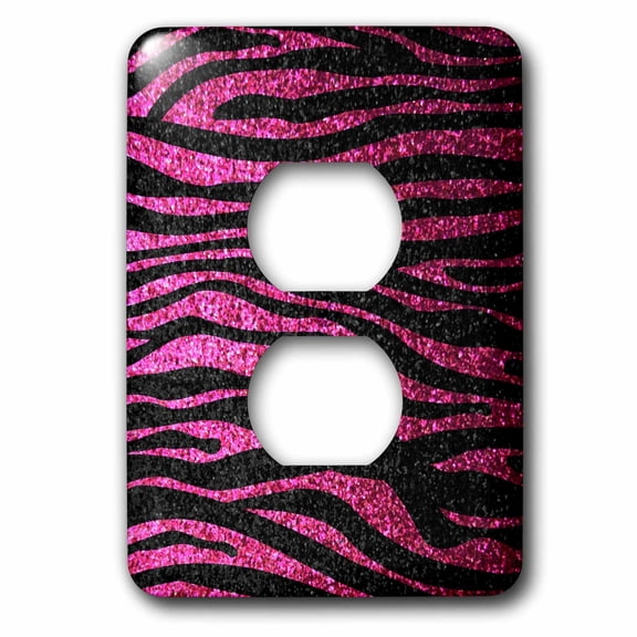 3dRose, Hot Pink and Black Zebra print Faux bling photo Not Actual Glitter fancy diva girly sparkly sparkles, 2 plug outlet cover