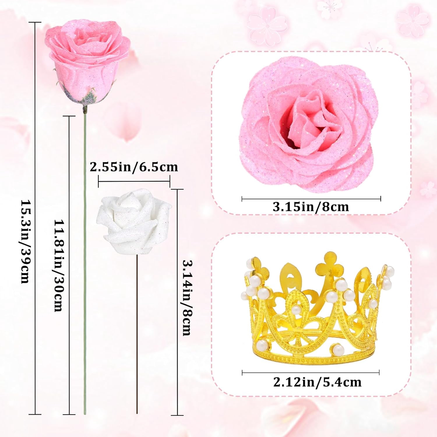 Waipfaru Pink Glitter Roses Bouquet,56pcs Artificial Roses Flowers,DIY Glitter Everlasting Rose Bouquet with Stem for Valentine's Day Anniversary(36 Pink&20 White)