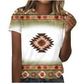 thumbnail image 2 of Blczomt Summer Womens Tops Yellow Aztec Western Shirt Crew Neck Trendy Short Sleeve Blouses for Women, 2 of 5