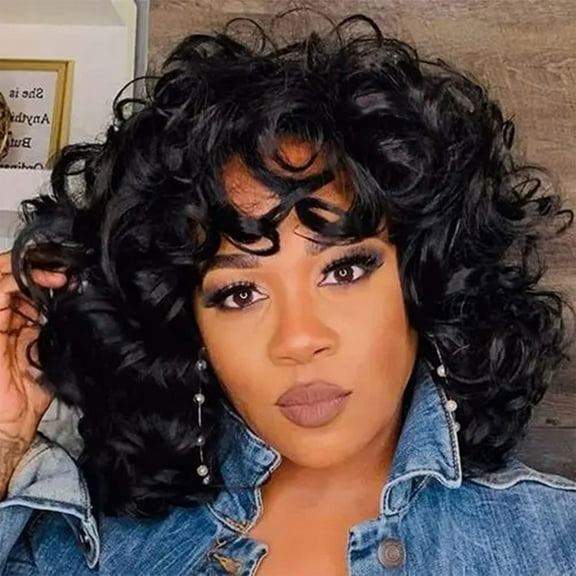 wigs human hair Black wig Black Wig Long Curly Hair High Temperature Silk Long Bangs Wig Perfect for Any Occasion