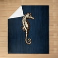 thumbnail image 3 of Seahorse Decor Throw Blanket Throw 50x60 Cute Cartoon Watercolor Wild Sealife Fleece Blanket for Kids Teens Adults Retro Blue Wooden Stripes Print Flannel Blanket for Bedroom Car, 3 of 5