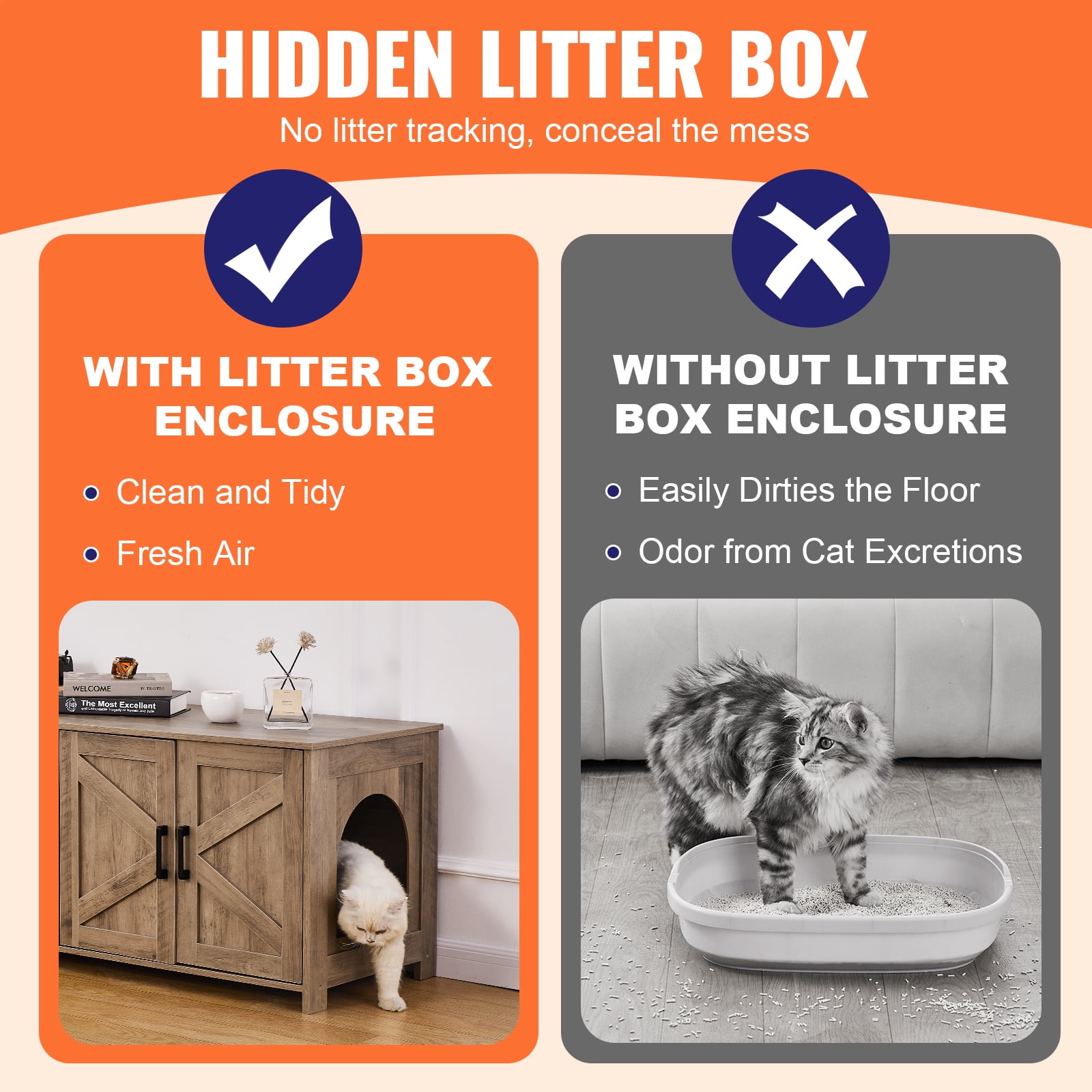 KFFKFF Dual Cat Litter Enclosure, Spacious Hidden Litter Box Cabinet, Double Chamber Wood Design, Fits Standard Litter Boxes, 47.2"L x 18.5"W x 19.7"H, Greige