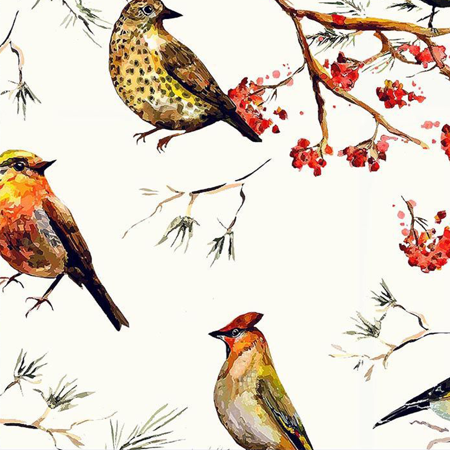 FREE SHIPPING!!! Winter Birds Design Printed 100% Cotton Quilting Fabric, DIY Projects by the Yard (Green, Red, Orange)