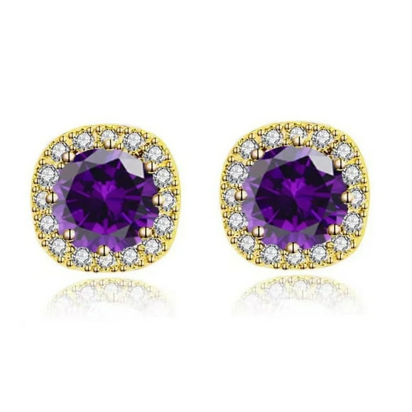Paris Jewelry 10k Yellow Gold Plated 1/2Ct Round Created Tanzanite Halo Stud Earrings