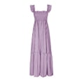 thumbnail image 4 of Women's Retro Pleated Suspender Ruffled Maxi Dress, 4 of 7