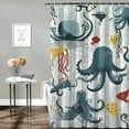thumbnail image 2 of Orinice  Kids Whale Shower Curtain 60Wx72H Inch Abstract Cartoon Sea Animal Marine Life Line Art Funny Octopus Fish Underwater Nautical Bathroom Decor Fabric Polyester Waterproof 12 Pack Hooks 36x72, 2 of 7