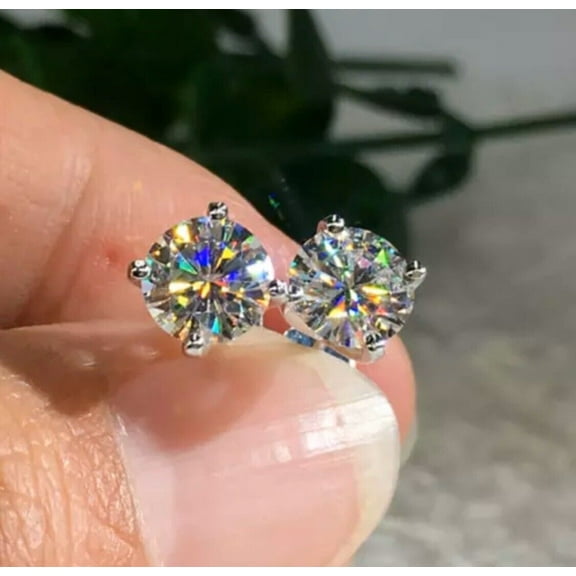 4.00 Ct Round Cut Lab Created Diamond Solitaire Stud Earrings 14K White Gold Plated Sterling Silver
