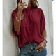 thumbnail image 5 of Camisas informales de manga corta con lazo en la espalda para mujer, blusas holgadas con manga de murciélago para uso diario, rojo vino XL, 5 of 8