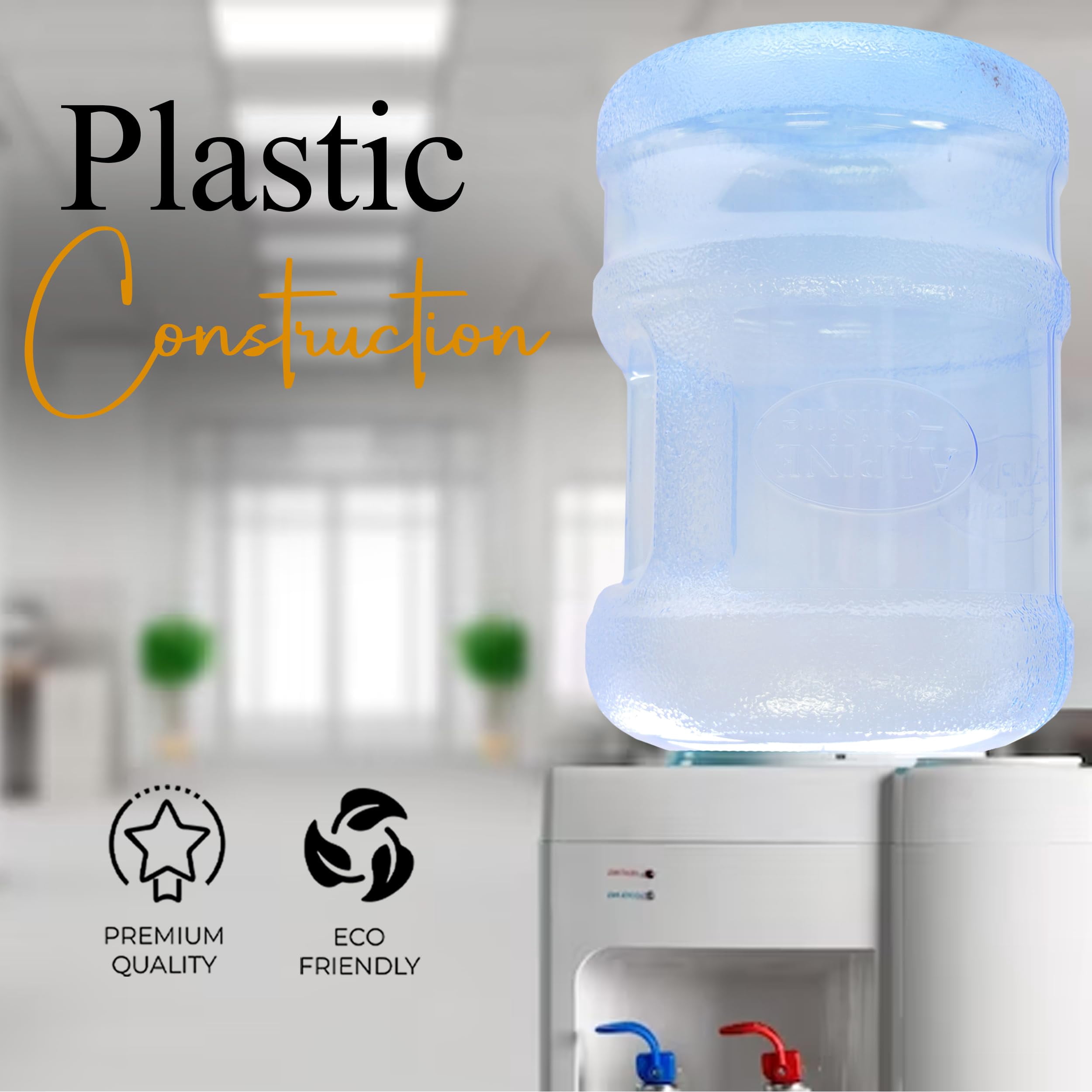 Alpine Cuisine Plastic 5 Gallon Water Bottle with Cap PVC , Reusable Jug Container Water Can , Easy Grip Carry Handle , Non-Spill & Completely Leak-Proof