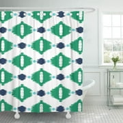 SUTTOM Ika Bold Geometric Green and Tribal Ikat Batik Shower Curtain 66x72 inch