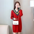 thumbnail image 4 of Vestido de jersey Hugo para mujeres V-cuello rojo, 4 of 10