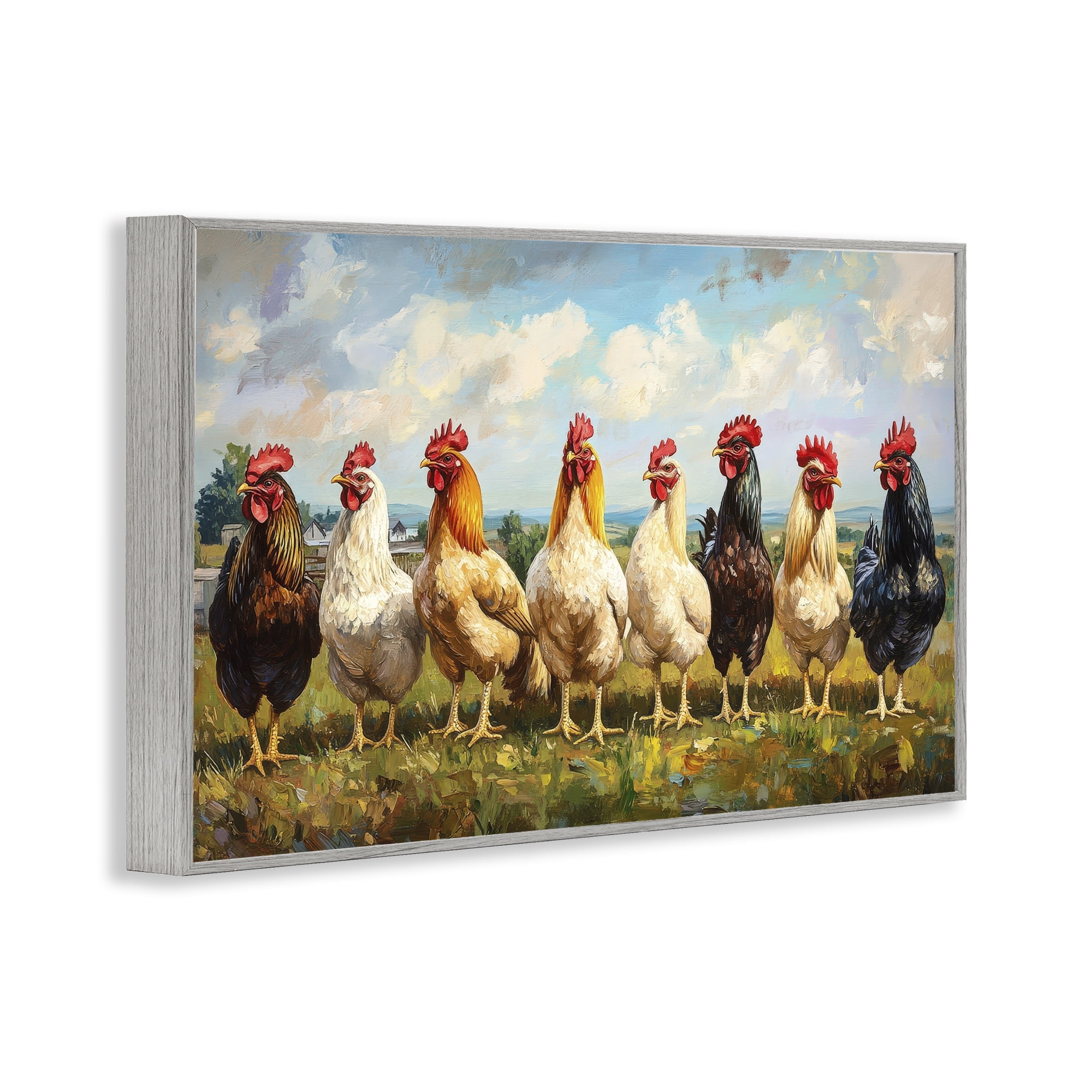 Stupell Industries Chicken Brood on Horizon Gray Framed Giclee Art, design by Petal Prints Design