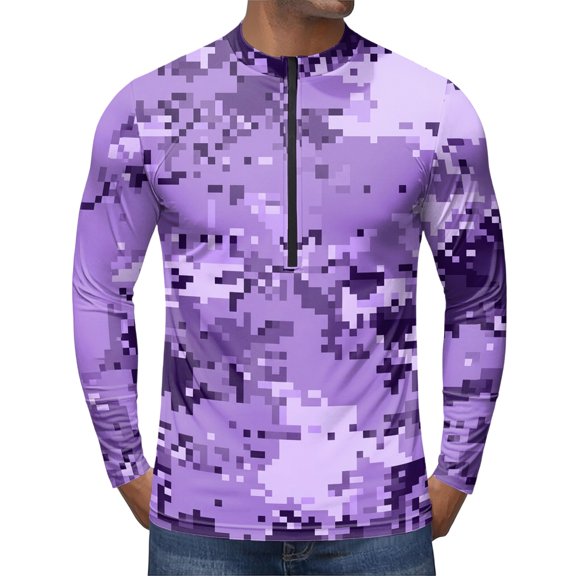 Fabrcox Camo Men Long Sleeve Cycling Jersey with 3 1 Rear Zipper Pockets Workout T Shirts for Men Upf 50 Half Zip Breathable Outdoor Quick Dry Biking Shirt