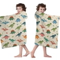 thumbnail image 4 of Beige Colorful Dinosaurs Pattern Hooded Bath Towel，50"x30" for Ages 3 To 12 Kids, Quick Dry Lightweight Soft Microfiber Hood Beach Towel Cover Up for Kids, 4 of 7