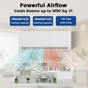 18000BTU Mini Split Air Conditioner Heat Pump,19 SEER2 Split ac unit 230V with Remote AC Cool Up to 1000 Sq. Ft,Variable Frequency Cooling and Heating,R32 Refrigerant & Installation Kit, White