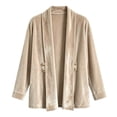 thumbnail image 2 of QIYAGBSA Womens Velour Cardigan Soft Open Front Shawl Collar Long Sleeve Decorative Button Casual Fall Winter Outerwear Sweaters(Khaki, XL), 2 of 5