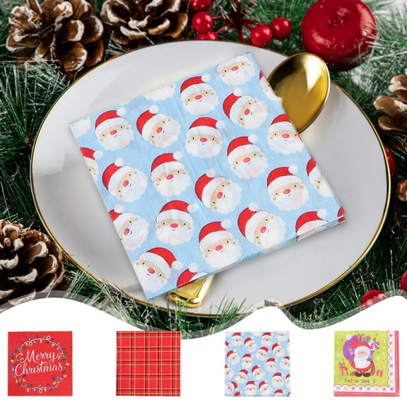 Yhmxh Christmas Napkins, 20Pcs Red and White Christmas Paper Napkins Disposable Snowman Christmas Cocktail Napkins White Merry Christmas Napkins for Xmas Winter Holiday Dinner Party Supplies