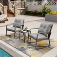 thumbnail image 3 of Bistro 3 Piece Patio Furniture Set, Patio Table and Rattan Outdoor Rocking Chairs Set of 2, Outdoor Bistro Conversation Set for Garden, Balcony, Poolside, Backyard, Grey, 3 of 16