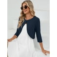 thumbnail image 5 of Chiclily Women's 3/4 Sleeve Cropped Cardigans Sweaters Lightweight Open Front Short Shrugs for Dresses, Navy Blue M, 5 of 6
