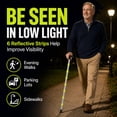 thumbnail image 2 of Folding Walking Cane with 6 Reflective Stickers, Adjustable Collapsible Aluminum Walking Stick for Men Women Seniors, Lightweight Travel Cane with T Handle, Wrist Strap, Non Slip Tip, Silver, 2 of 9