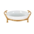 thumbnail image 6 of DecMode 15" x 5" White Tempered Glass Kitchen Serving Bowl with Gold Metal Stand, 1-Piece, 6 of 9