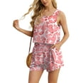 thumbnail image 3 of JWD Women's 2 Piece Square Neck Sleeveless Shorts Casual Set Women's Summer Top FP-Pink Fan Flower XL, 3 of 9