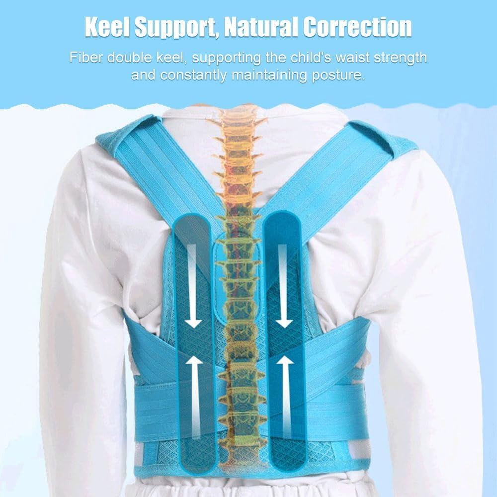 Children Back Posture Corrector Brace Adjustable Back Shoulder Neck Clavicle Support Spine And Lumbar Support Hunchback Correction Belt For Boys And Girls (Color : Blue, Size : L)