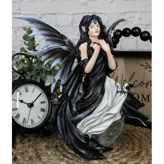 Fantasy Gathering Storm Gothic Fairy Sitting On Bubble Moon Glass Ball Statue
