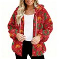 thumbnail image 3 of Women's Fashionable Casual Zippered Hooded Sweatshirt Jacket with Christmas Print and Drawstring, Furry Plush for Winter,Wine,M, 3 of 6
