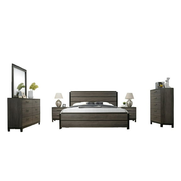 Roundhill Loana Antique Grey Finish Wood 6-Piece Bedroom Set, King Size
