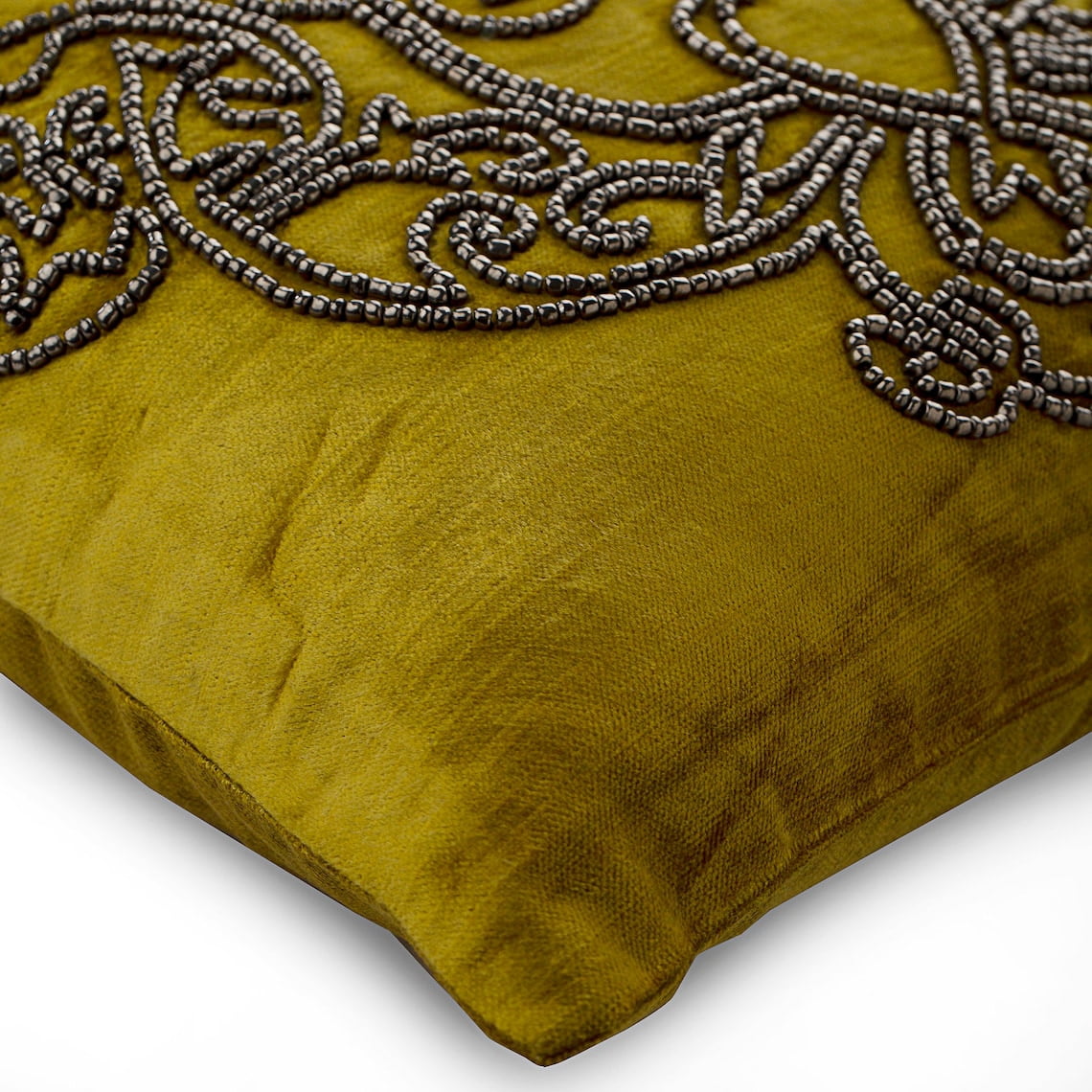 The HomeCentric Chartreuse Pillows Cover Pack of 2 18x18 inch (45x45 cm) Pillow Cover Velvet Square Throw Pillows Cover Damask Sparkly Charcoal Grey Beads Pillows Cover Floral Easter - Lord Medusa