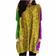 thumbnail image 1 of Timegard Womens Tops Crew Neck Long Sleeve Color Block Glitter Loose Long Tops with Pockets Club Wear, 1 of 6