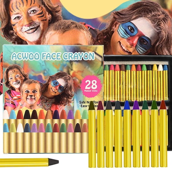 Cheapark 28 Color Halloween Face Painting Crayons Set Makeup Props Supplies, Vibrant Graffiti Pens For Party Face Body Painting, Colorful Crayon Set For Halloween Holiday Cosplay Decoration Gift