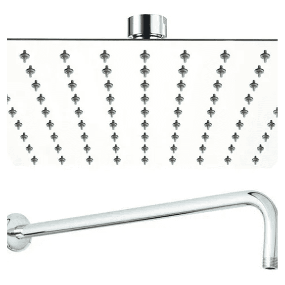 Regadera Cuadrada De Acero Inoxidable Malubero 20cm Con Tubo De 50cm Malu973
