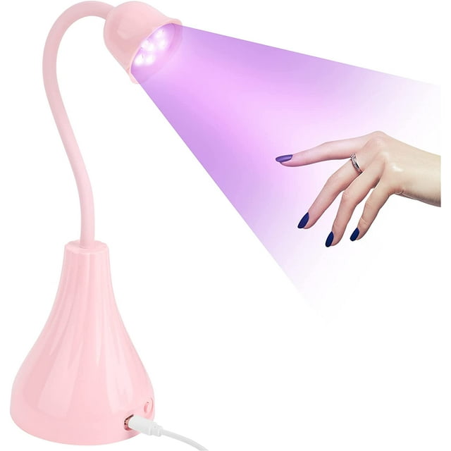Lámpara UV para uñas, LED UV de 18 W para uñas de gel, secador de uñas de secado rápido con temporizador de 60 segundos, portátil, con rotación de 360° para todo tipo de geles (rosa)
