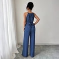 thumbnail image 4 of JULMCOMO Jumpsuits for Women Crew Neck Halter Cinched Waisted Dressy Rompers Tie Back Wide Leg Flowy Summer Overalls Blue L, 4 of 5