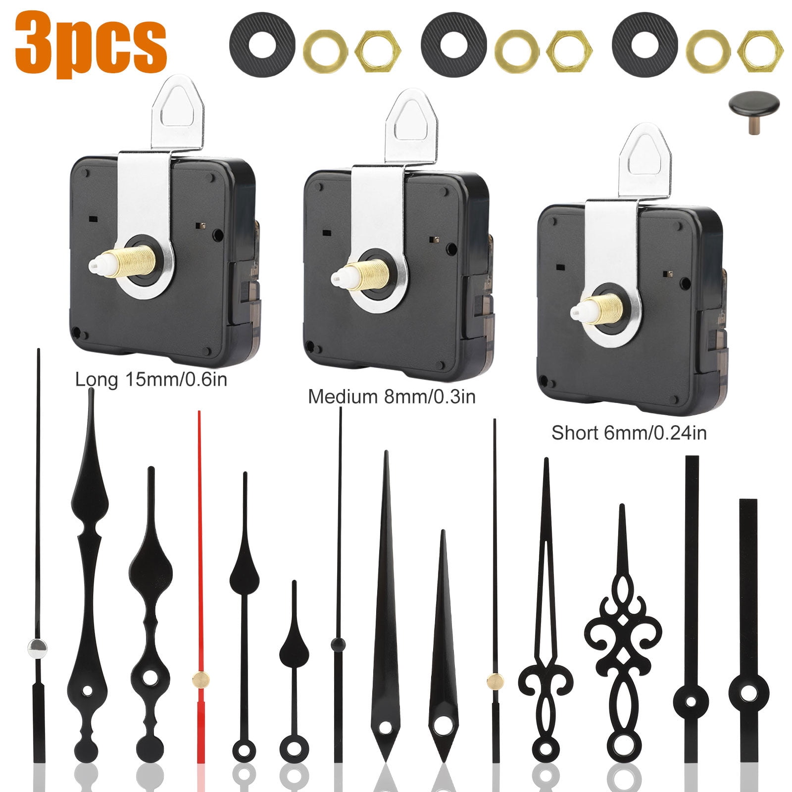 TSV 3pcs Quartz Clock Movement Mechanism with 5 Sets of Hands, Non