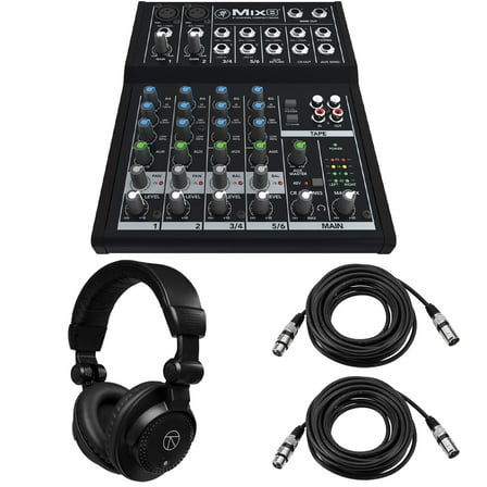 Mackie Mix8 8-Channel Compact Mixer, Bundle with TAPH100 Headphones and 2x XLR Cable