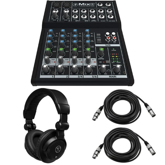 Mackie Mix8 8-Channel Compact Mixer, Bundle with TAPH100 Headphones and 2x XLR Cable
