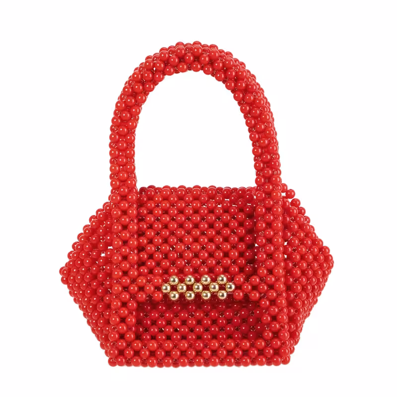 Red, variant on Small Acrylic Beaded Handbag Gold Stick Closure Cube Clutch for Wedding Evening Party