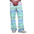 thumbnail image 2 of GrmtClth Mens Cargo Sweatpants Horizontal Stripe Elastic Drawstring Waist Baggy Wide Leg Multi Pocket Jogger Pants Purple Pink L, 2 of 8