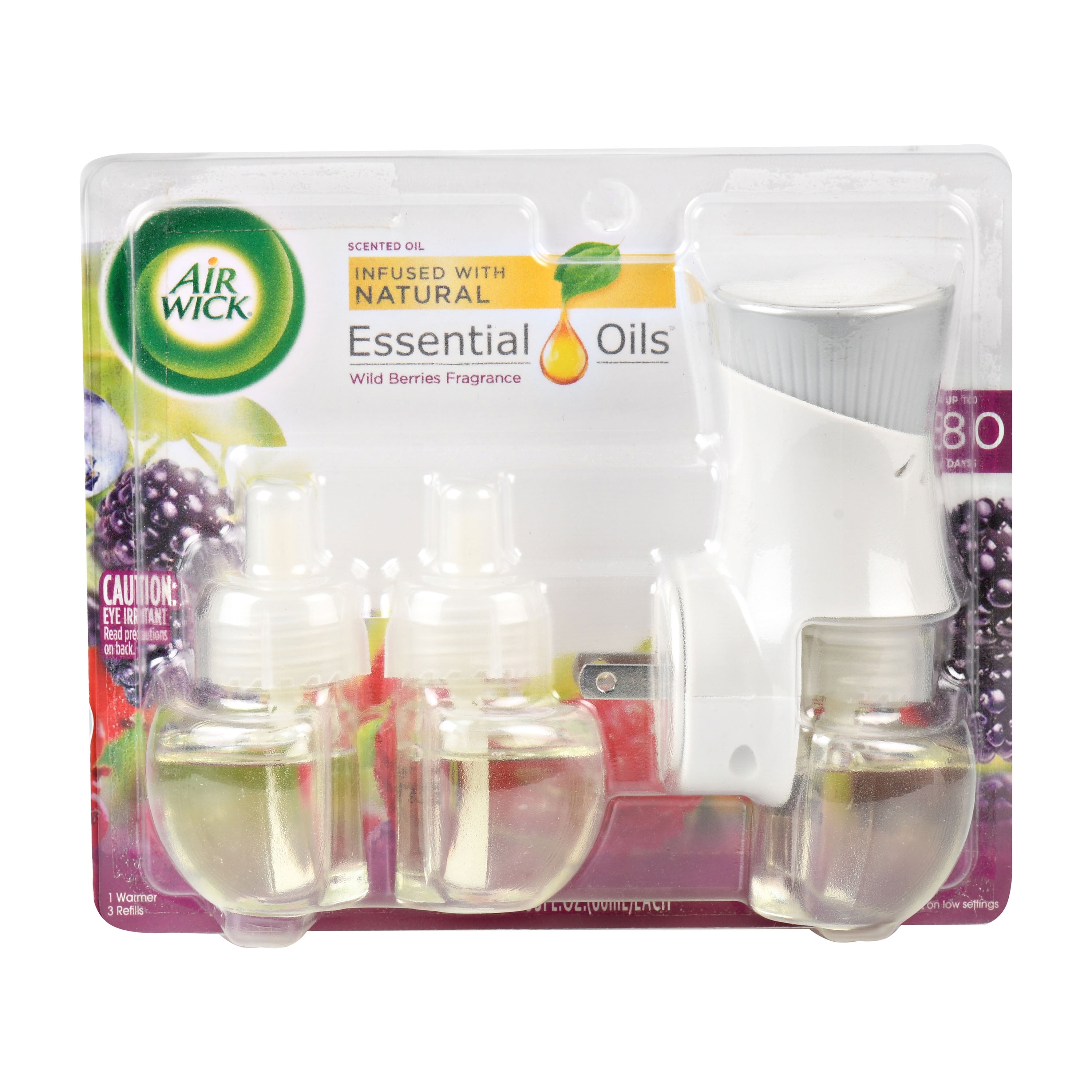 Air Wick Plug in Starter Kit, Warmer + 3 Refills, Wild Berries, Scented