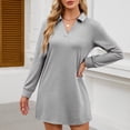 thumbnail image 2 of Women's A-Line Loose Polo Collar Long Sleeve Grey Midi Dress - Solid Casual Athletic Pullover Sweatshirt, Spring & Autumn, S-XXL, 2 of 5