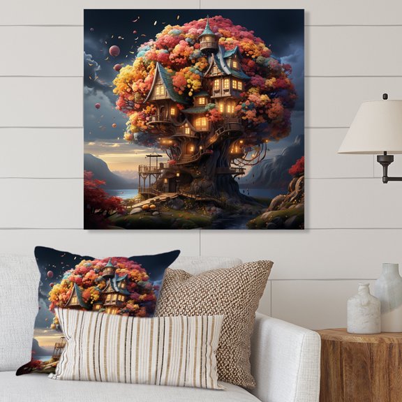 Designart "The Wishing Tree House Dreams in Nature I" Vangogh Metal Wall Art